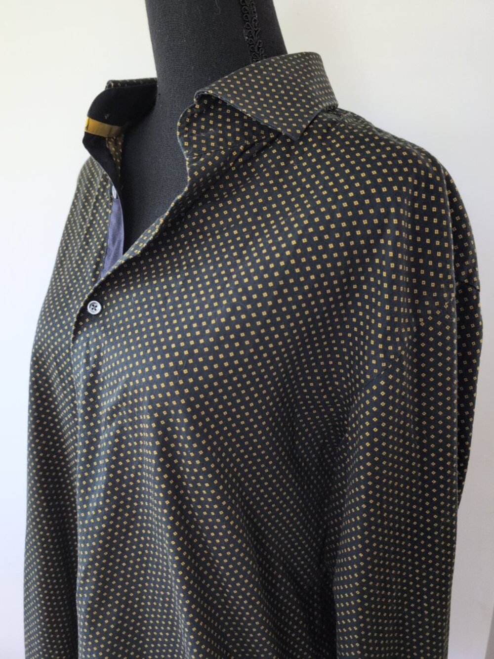 Hugo Boss Dress Shirt Eraldin Navy Gold Geometric Print Regular Fit 43 17